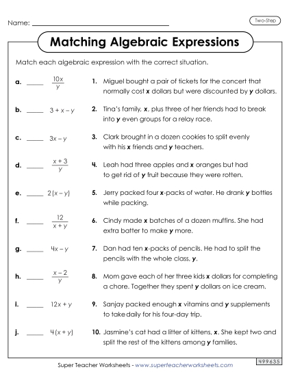 Matching Algebraic Expressions (Two Steps)
