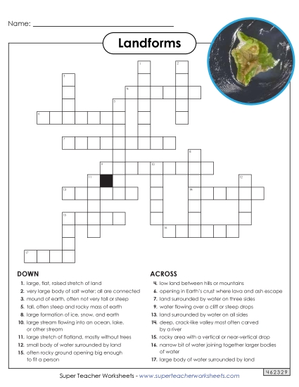 Landforms Crossword Puzzle