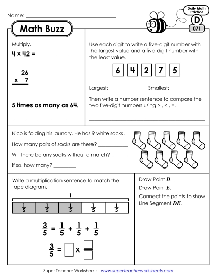 Math Buzz: Week 15<br>Worksheets 71 through 75