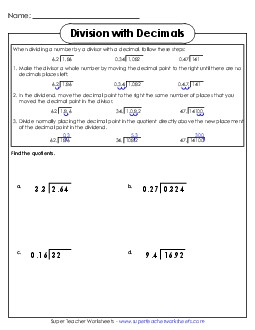 Dividing with Decimals 6th Grade Math Worksheet