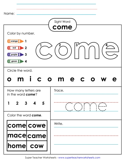 Worksheet 4: Come