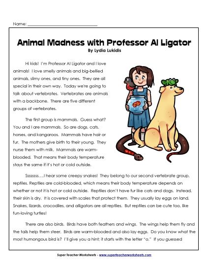Animal Madness with Professor Al Ligator (Article & Questions) 
