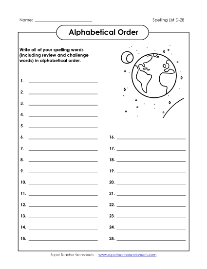 ABC Order: Write List (D-28)