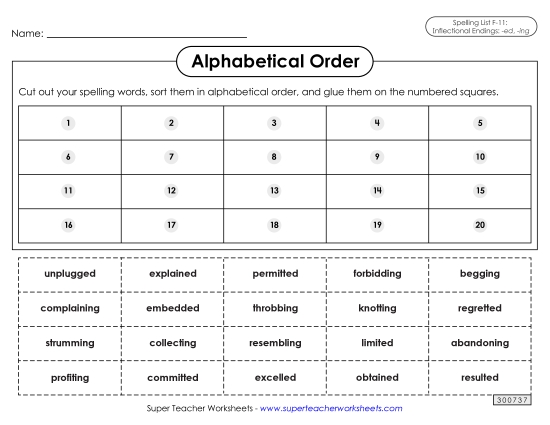 Alphabetical Order: Cut-Glue (F-11)