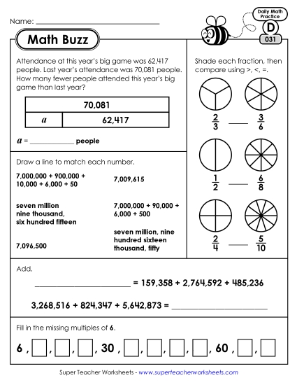 Math Buzz: Week 7<br>Worksheets 31 through 35