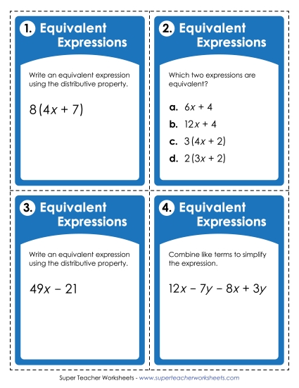 Task Cards - Equivalent Expressions