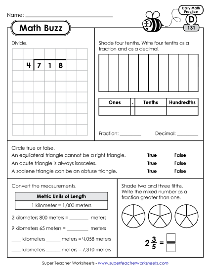Math Buzz: Week 27<br>Worksheets 131 through 135