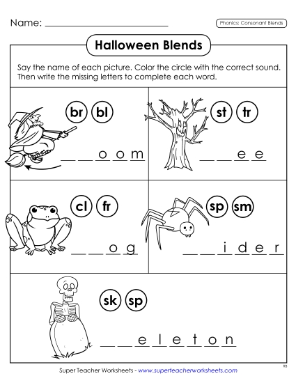 Halloween Phonics Blends Worksheet