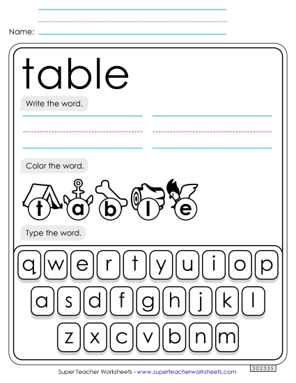 Write, Color, Type: Table