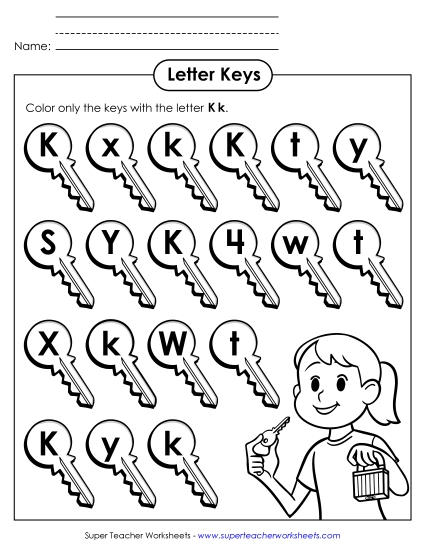 Letter K k Recognition - Keys