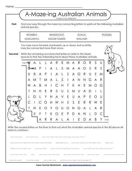 Word-Maze: Australian Animals