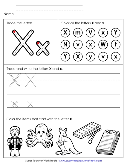 Tracing, Writing, and Recognizing Letter X