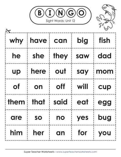 Sight Word Bingo (Unit 12)