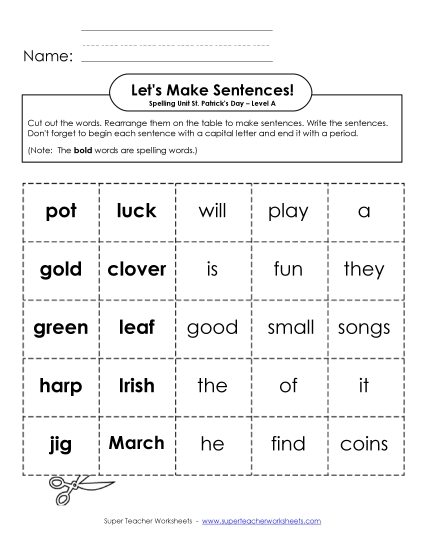Let\'s Build Sentences (A-St. Patrick\'s Day)