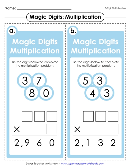 Magic Digits Game<br>(3-Digit by 1-Digit Multiplication)