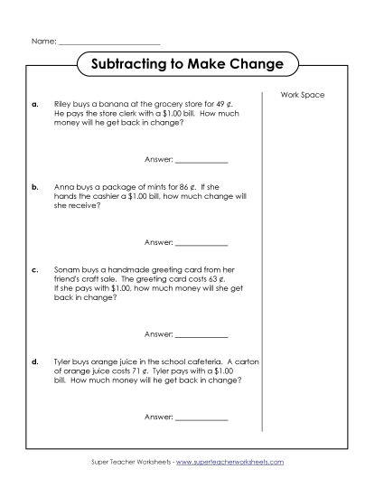 Making Change for Amounts Under a Dollar