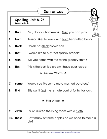 Spelling Test Sentences (A-26)