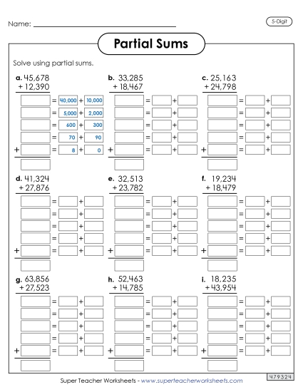 New 5-Digit Partial Sums Addition Spanish Worksheet New 5-Digit Partial Sums Addition Spanish Worksheet
