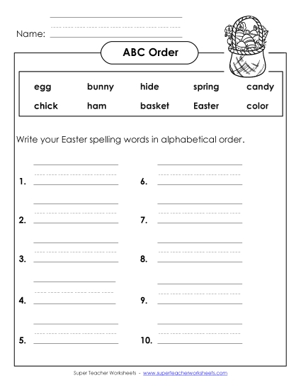 ABC Order: Write List (A-Easter) 