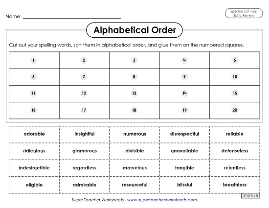 Alphabetical Order: Cut-Glue (F-22)