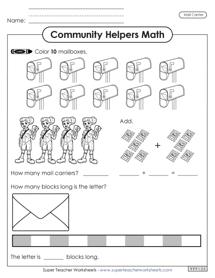 Community Helpers Math: Mail Carrier