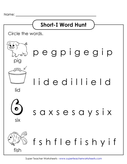 Short I: Horizontal Word Hunt 1<br>(Illustrated)