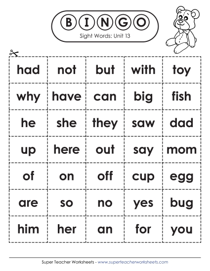 Sight Word Bingo (Unit 13)