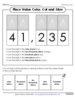 Place Value Class Activity Cut & Glue 5-Digit Free 3rd Grade Math Worksheet