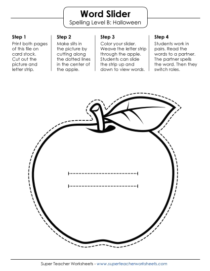 Word Slider (B-Halloween) Spelling B Worksheet