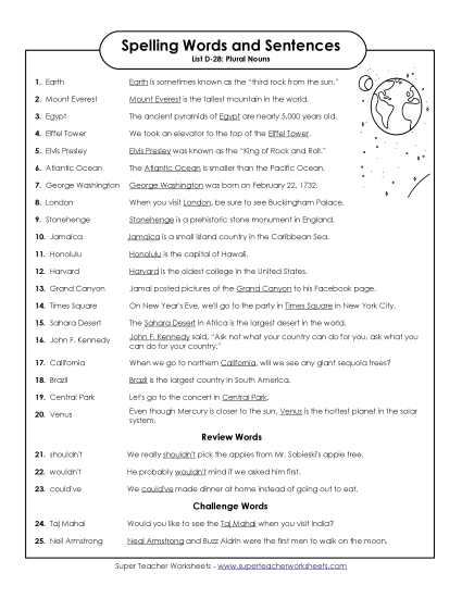 Spelling Test Sentences (D-28)