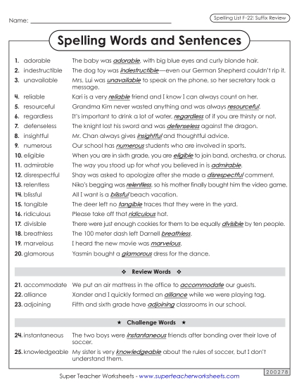 Spelling Sentences (F-22)