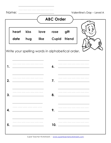 ABC Order: Write List (A-Valentine\'s Day)