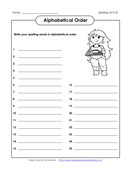 ABC Order: Write List (E-22)