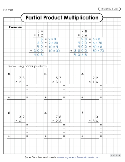 Partial Products Graph Paper (2-Digit by 2-Digit)