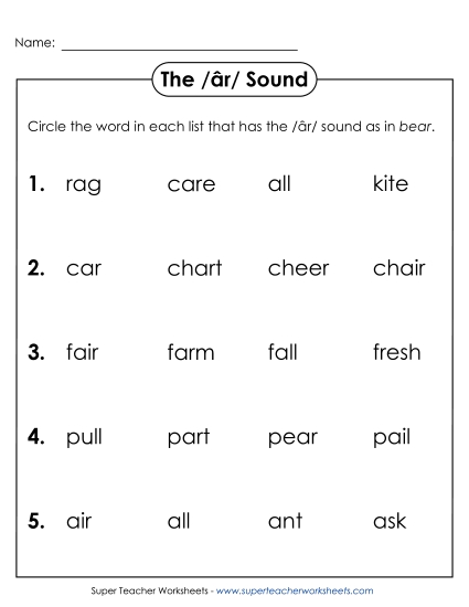 Circle the Word: /âr/ as in Bear