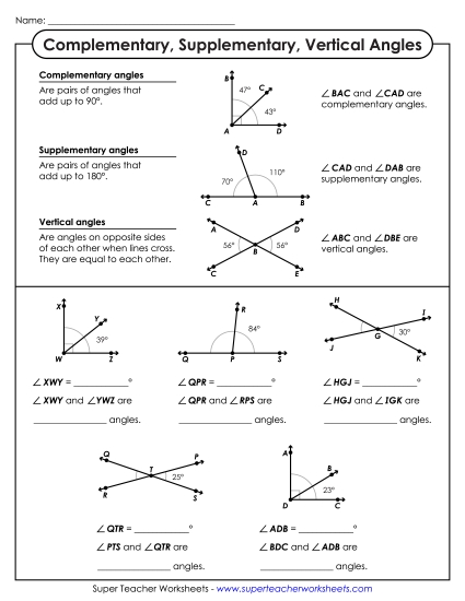 Introduction to Complementary, Supplementary, & Vertical