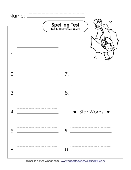Spelling Test (A-Halloween)  Spelling A Worksheet
