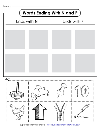 T-Chart: Words Ending with N and P