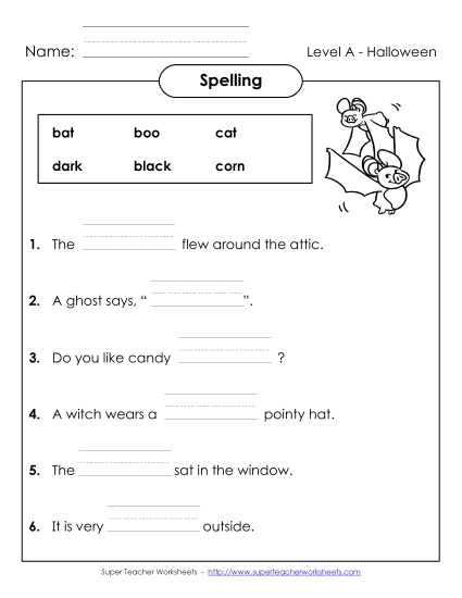 Sentence Completion (A-Halloween)  Spelling A Worksheet