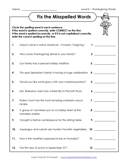 Fix the Misspelled Words Spelling E Worksheet