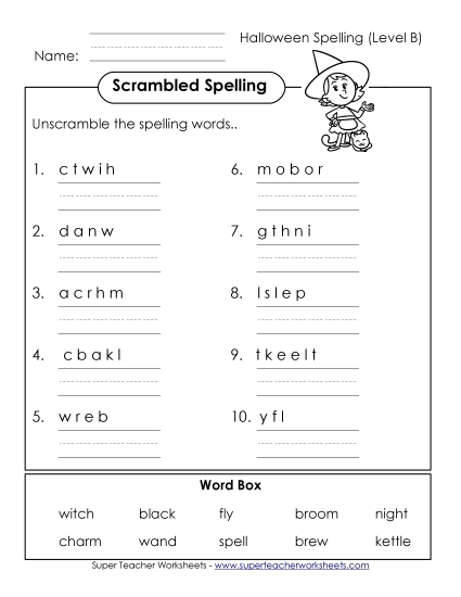 Word Unscramble (B-Halloween)  Spelling B Worksheet