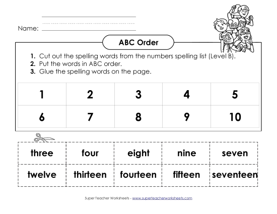 ABC Order: Cut and Glue (B-Number Words) 