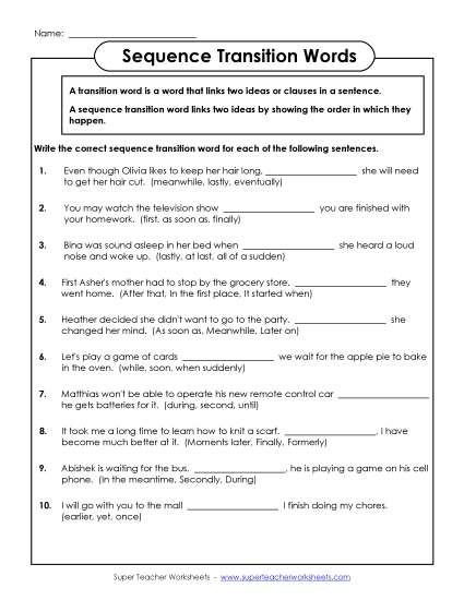 Sequence Transition Words