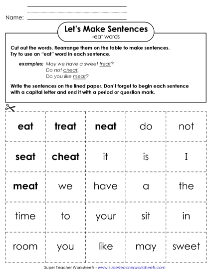 Make Sentences: Word Cards (-eat)
