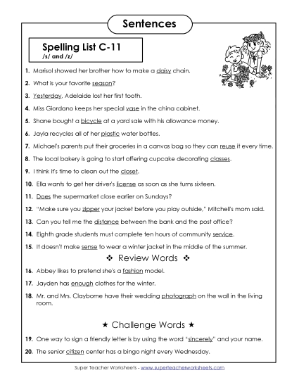 Spelling Test Sentences (C-11)