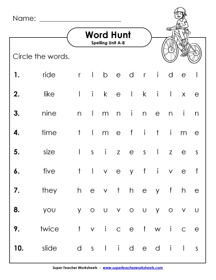 Horizontal Word Hunt (A-8)