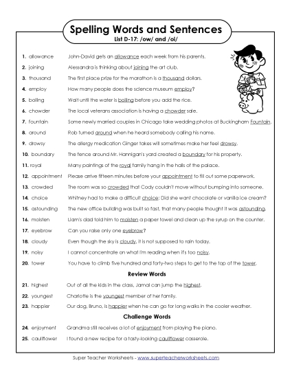 Spelling Test Sentences (D-17)