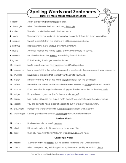 Spelling Test Sentences (E-11)