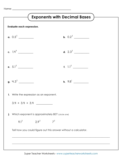 Exponents with Decimal Bases