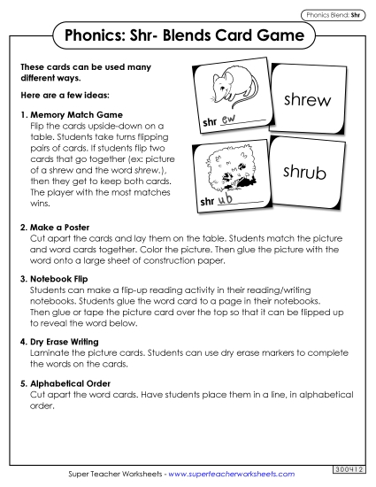 Phonics Card Game (Shr- Blends)